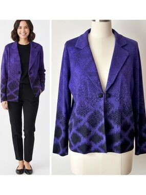 Ming Wang Purple Black Abstract Ombré Knit Cardigan Size L Chic Capsule Business